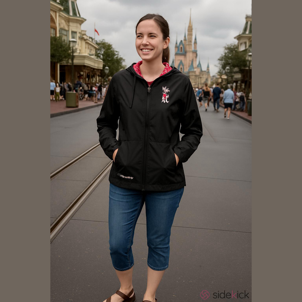 Disney Parks Minnie Mouse Windbreaker Jacket with Hood Black Small